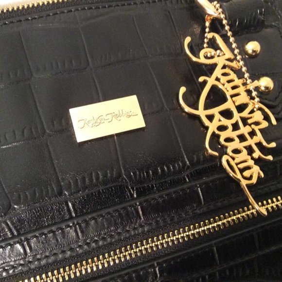 Kathryn Robbins NWOT black leather & metallic gold hand or shoulder bag - Picture 11 of 13